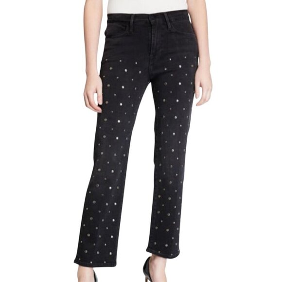 Frame Le High Straight Studded Jeans Black Silverstone Size 32 - Picture 4 of 9